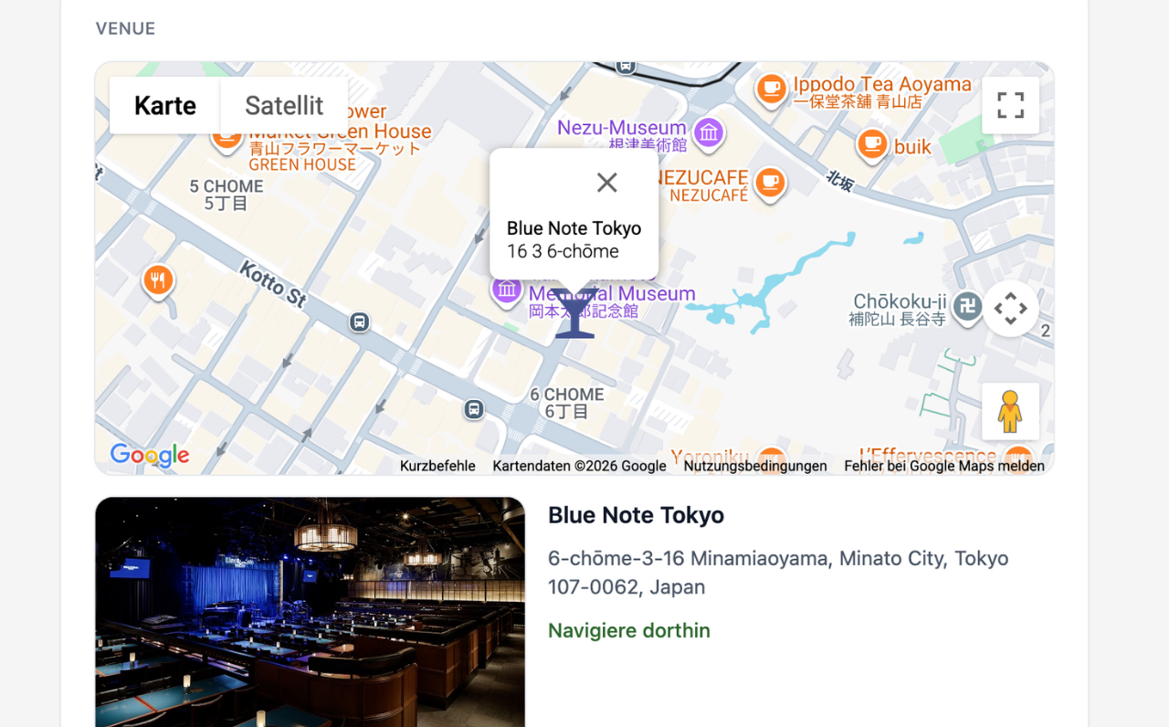 Gixtra Gig-Detailseite mit Ablauf und Venue-Infos